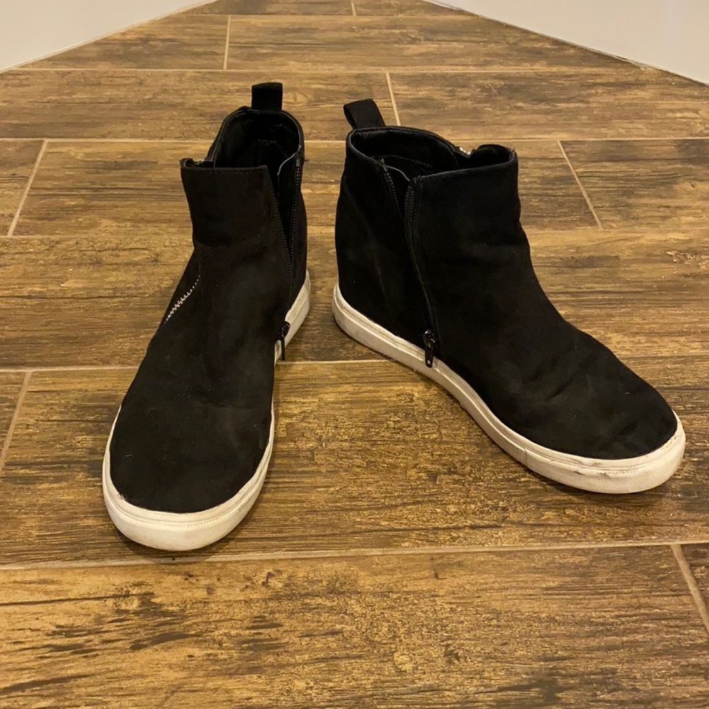 Black wedge booties